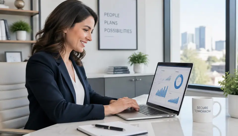 Professional working at a desk with charts on the monitor